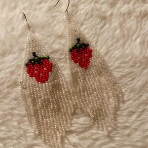Strawberry Beaded Fringe Earrings